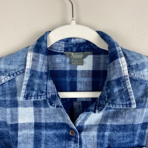 Natural Reflections Blue Plaid Brushed Cotton Button Down Shirt - Size Medium - Picture 2 of 5